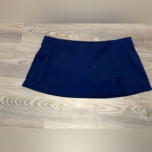 Lands End Navy Brief Lined Swim Bottom Swim Skirt Side Slit Women’s size 16
